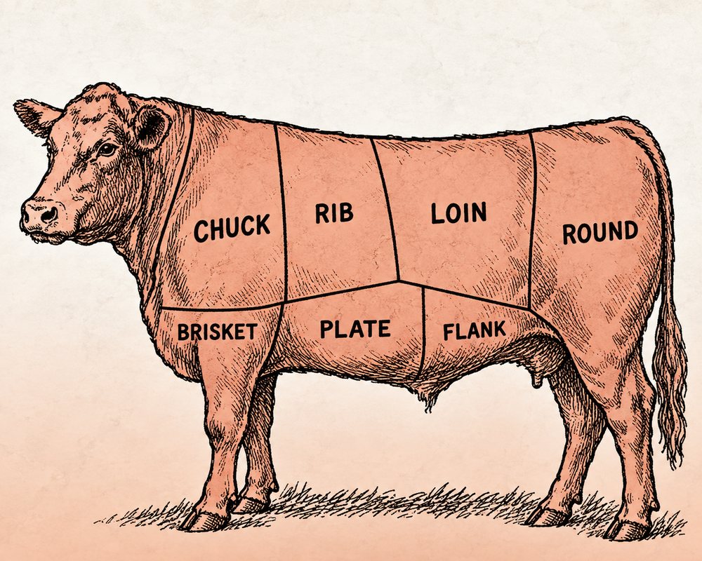 Butcher chart shading the Full portion of the animal